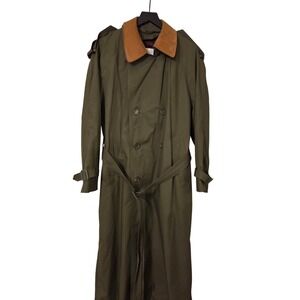 Misty Harbor Men's Khaki Green Double Breasted Trench Coat‎ with Suede Collar